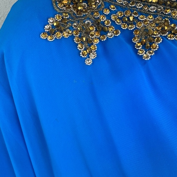 Vintage Unlabeled Beaded Chiffon Deep Turquoise Blue Caftan Dress One Size #203 - Picture 8 of 14